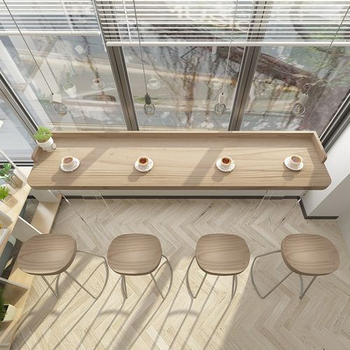 亚克力桌腿实木吧台桌带围边商用靠窗悬浮透明高脚桌吧台桌椅组合