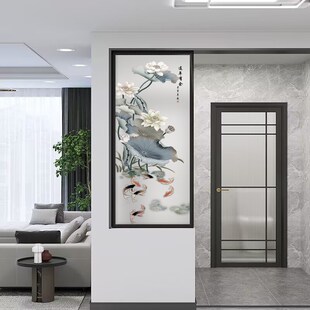新中式艺术玻璃隔断半墙卫生间客厅2025玄关高端双面磨砂屏风荷花