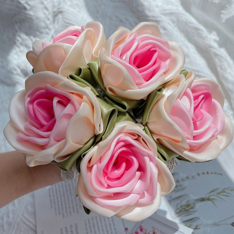 渐变色教师节礼物女老师实用礼品diy手工丝带玫瑰笔创意礼盒包邮