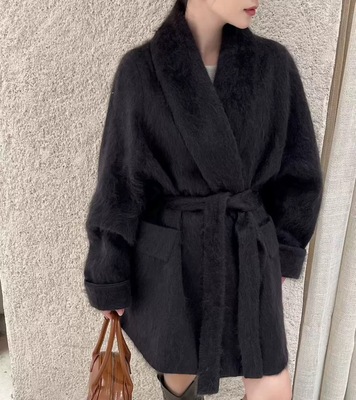 过年战袍～山羊绒拉绒大衣青果领短款外套