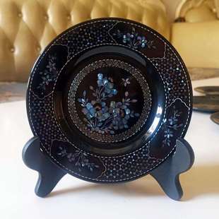 贝壳镶嵌漆器盘螺钿餐盘大碟漆盘手工传承钿螺果盘茶脱胎圆盘摆件