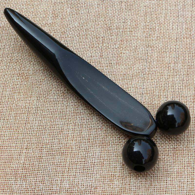 正品天然黑水牛角按按车 滚轮眼部 面部按摩棒 摩肩颈摩器筋牛角