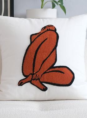 正品千北欧现代简垫约鸟格轻抱枕奢沙发靠民宿靠包ins风靠枕橙色