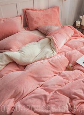 正品冬天绒四件罩套×牛奶绒180220被珊瑚绒双面灰色1米2床加单三