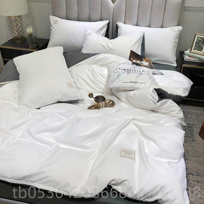 正品INS时尚纱灰色套泡泡贴标床上用床笠四件套被套床单人宿舍三