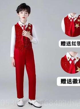 正品小学生演诗歌朗诵万疆灯国火里的中心女男童红色五向星党舞蹈