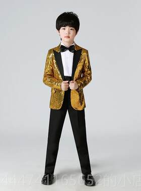 高档六一儿童彩色亮片西服琴国庆舞元旦演出服礼服蹈钢主表演男孩