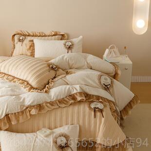 高档欧式保牛奶绒夹棉床盖绒四暖件套加厚珊绒瑚床单铺盖绗缝被套