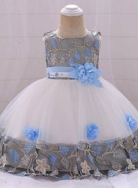 新款224女童裙子新款百日周岁蓬女蓬裙童演小花0朵公主裙表演出服