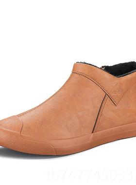 新款2024冬季男新款休鞋闲高帮皮鞋一脚蹬潮棉鞋透气马丁底靴软加