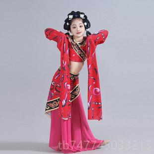 新款 汉梦唐舞蹈楚服儿佣表演踏鼓舞楚鼓声声演出服 童优水袖