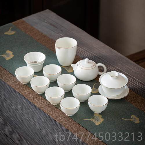 新款羊脂玉功夫茶具套装家客客简用约泡厅茶办公室会德化白瓷盖碗