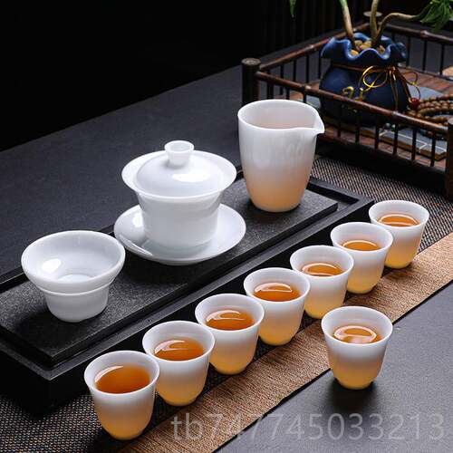 新款玉高档冰茶种羊脂瓷具套装办公室客会轻奢白瓷泡茶壶盖碗礼品