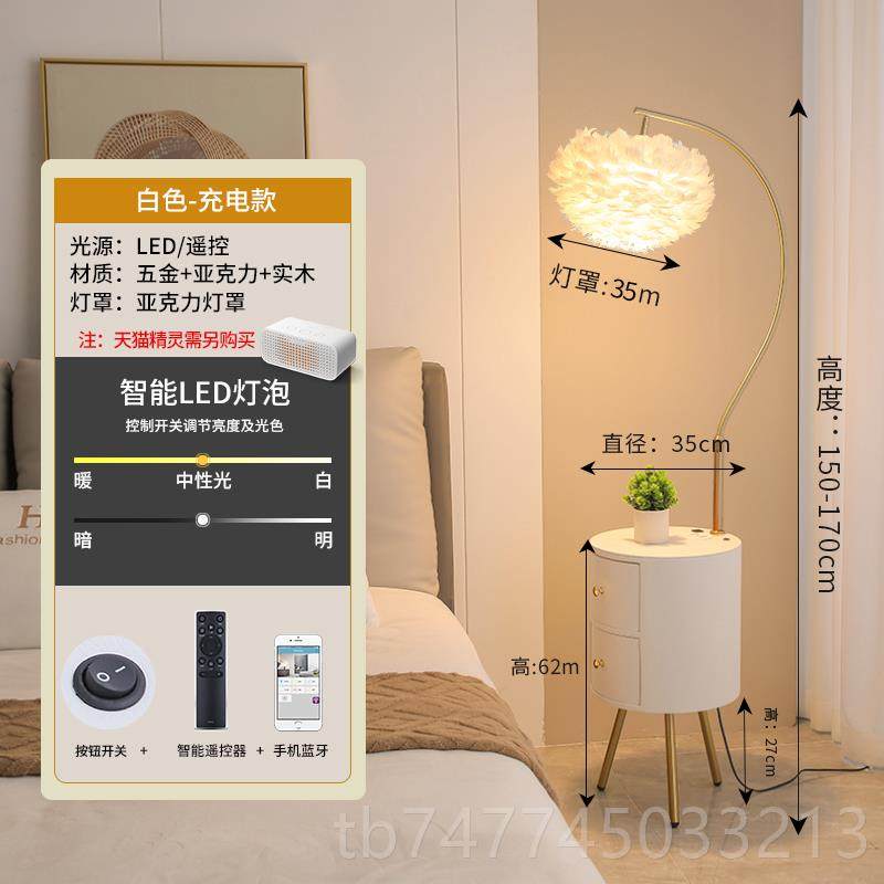 新款羽毛落地灯红卧室客厅氛围头高级感法式奶油风网艺术床柜台一