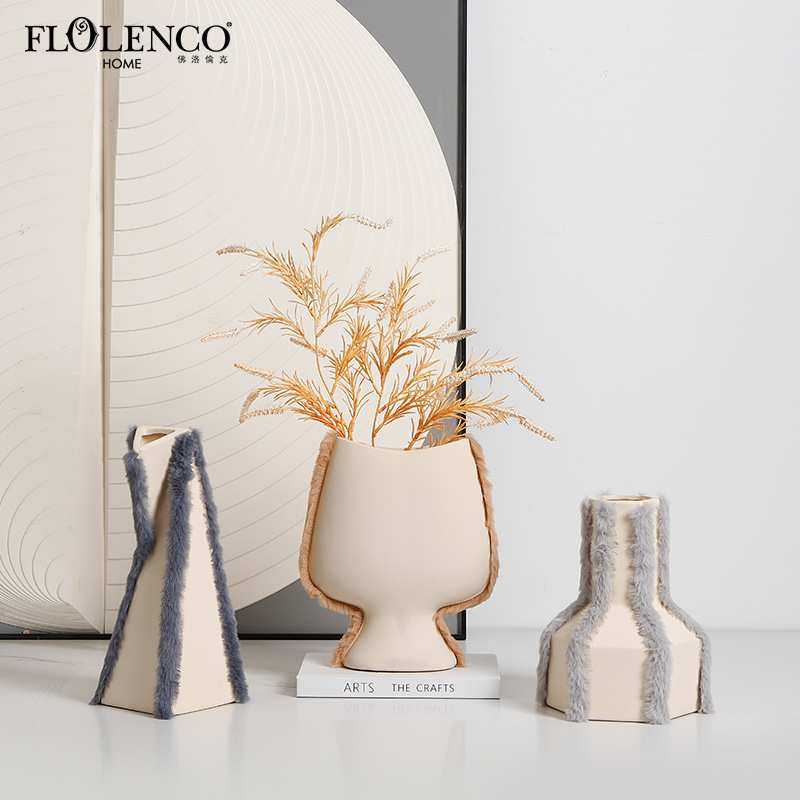 北欧极简几何艺术贴绒陶瓷花瓶样板间客厅餐边柜创意家居小众摆件,3C数码配件,摄像机配件,淘宝优惠券,粉丝福利购,淘宝优惠卷