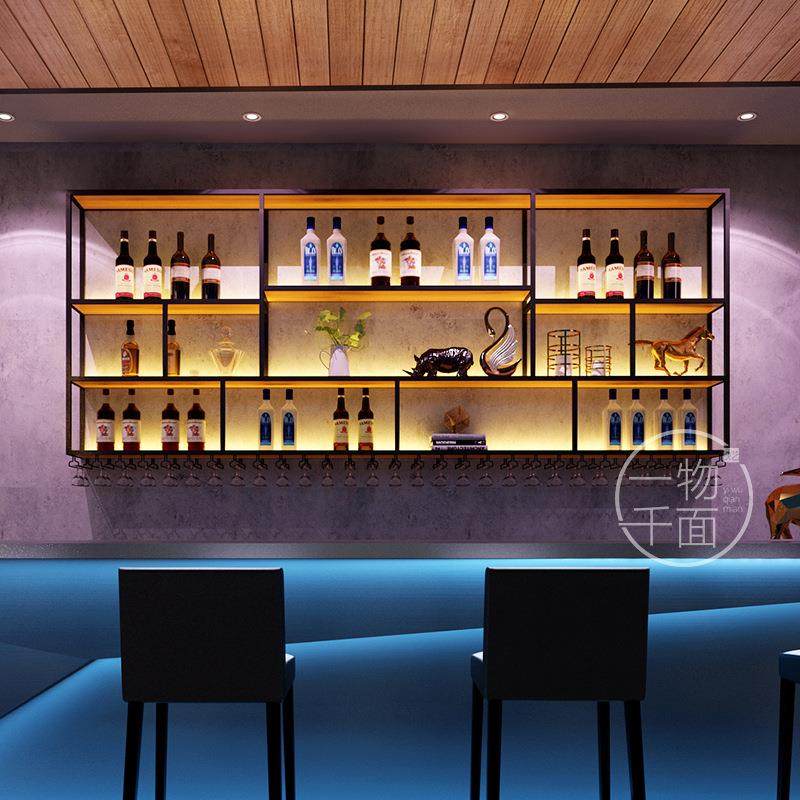 清吧酒架壁挂式家用餐厅酒吧墙上置物架酒杯架铁艺简约红酒展示架