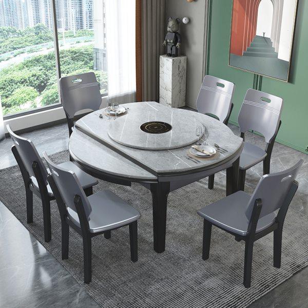 轻奢意式岩板实木餐桌椅组合现代简约伸缩家用带电磁炉转盘火锅桌,住宅家具,岩板餐桌,淘宝优惠券,粉丝福利购,淘宝优惠卷