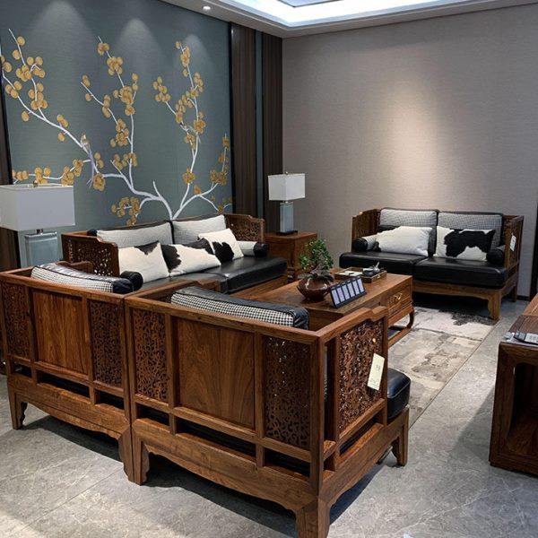 新中式全实木沙发组合现代雕花禅意户型别墅办公室客厅檀木家具,住宅家具,实木沙发,淘宝优惠券,粉丝福利购,淘宝优惠卷