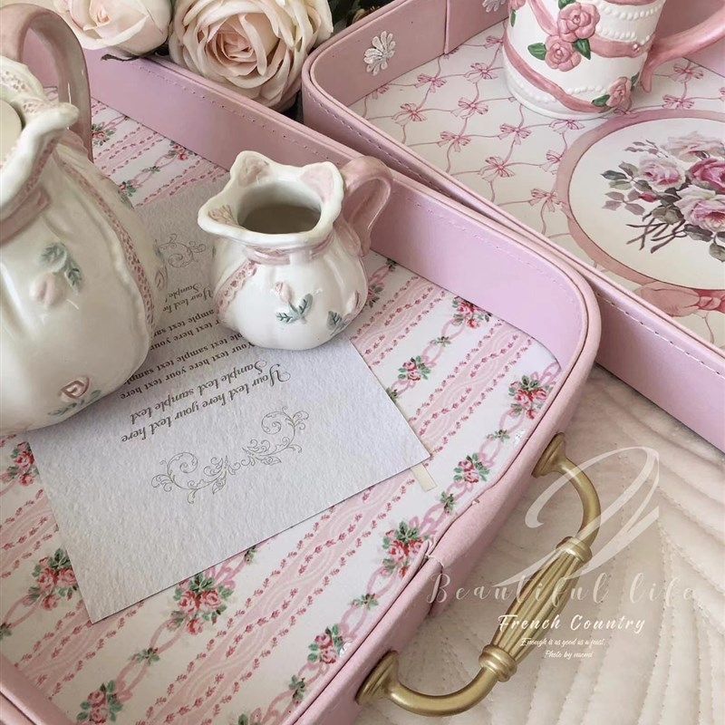 欧式茶盘颜值爆表复古金色手柄收納托盘长方形茶杯盘拍照道具盘子,餐饮具,餐用托盘,淘宝优惠券,粉丝福利购,淘宝优惠卷