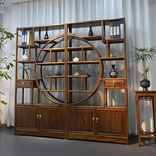 博古架实木新中式金花梨木多宝阁禅意茶叶展示柜置物架大团圆
