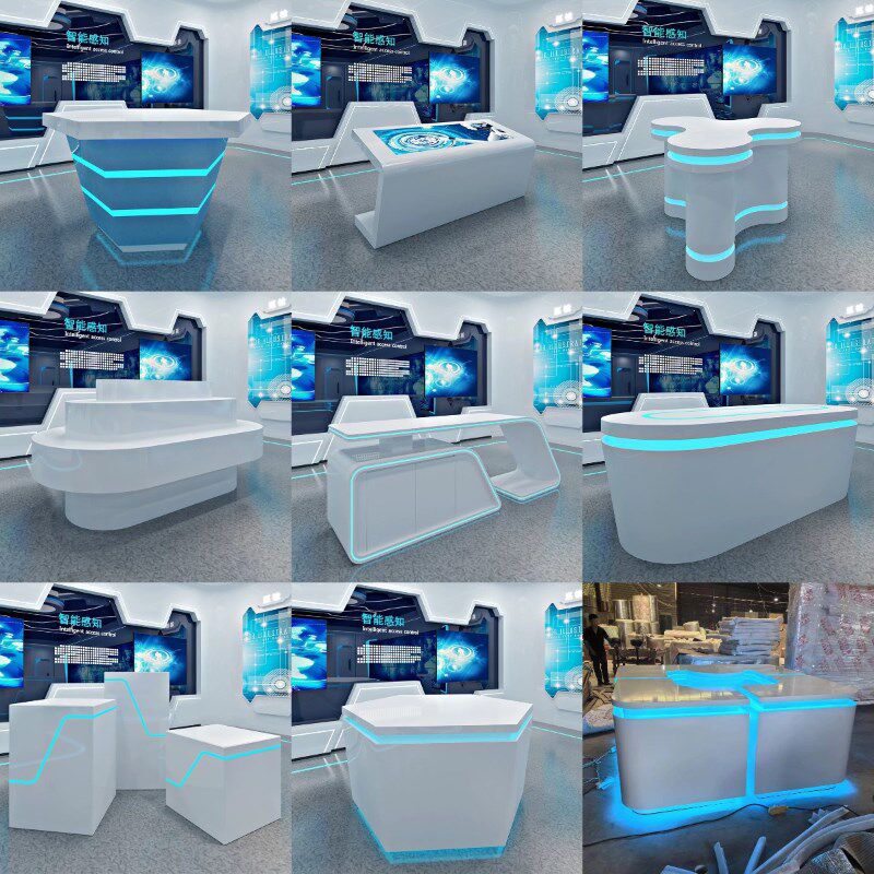多层创意圆形发光展示台烤漆科技感中岛台科技馆陈列柜定制展示柜