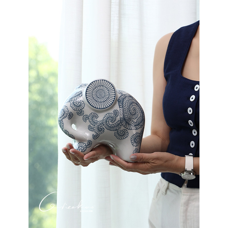 契阔家居  时来运转青花瓷吉祥大象新中式创意客厅摆件工艺品,家居饰品,装饰摆件,淘宝优惠券,粉丝福利购,淘宝优惠卷
