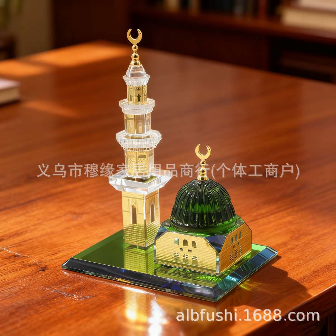 新款汽车摆件天方钟塔水晶玻璃车座工艺品建筑中东旅游纪念品
