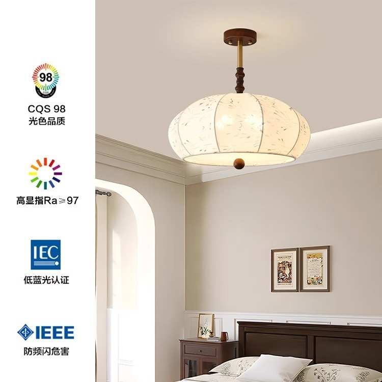 法式复古风吊灯卧室布艺花纹中古餐厅吧台南洋实木浪漫房间主灯具