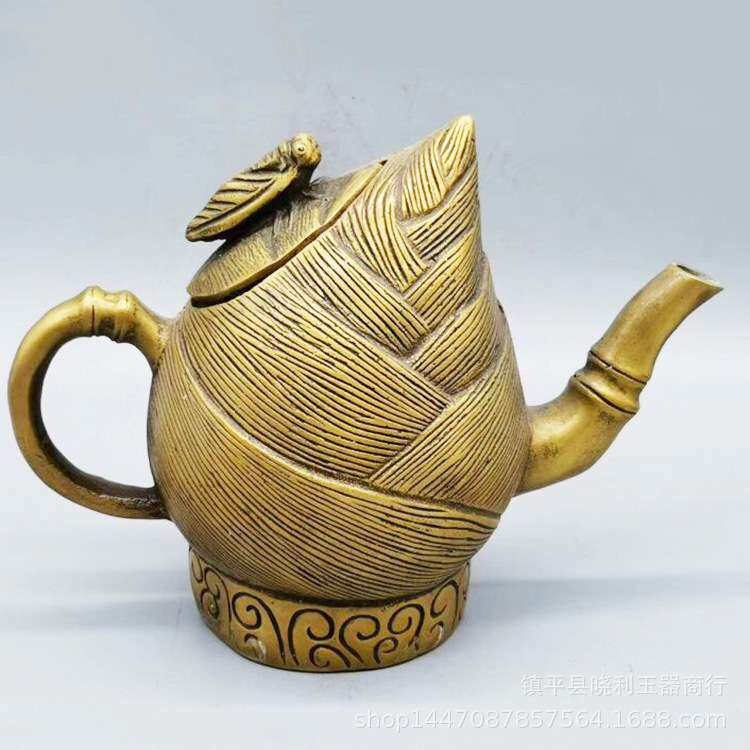 铜老鼠壶功名竹上鱼摆件猴壶家居装饰金属工艺品中式金钱鼠摆件