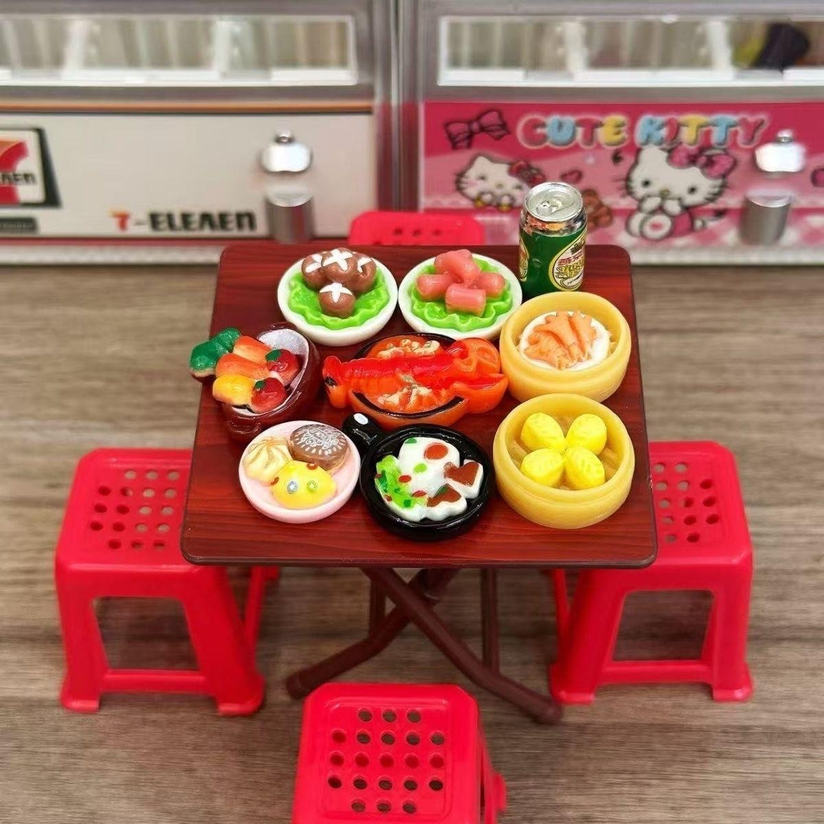儿童厨房过家家折叠桌凳玩具迷你食玩模型真微缩摆件场景娃娃屋NJ