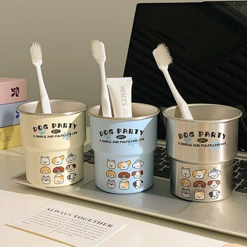 卡通小狗家族洗漱杯304不锈钢阶梯原创简约家用高颜值情侣漱口杯