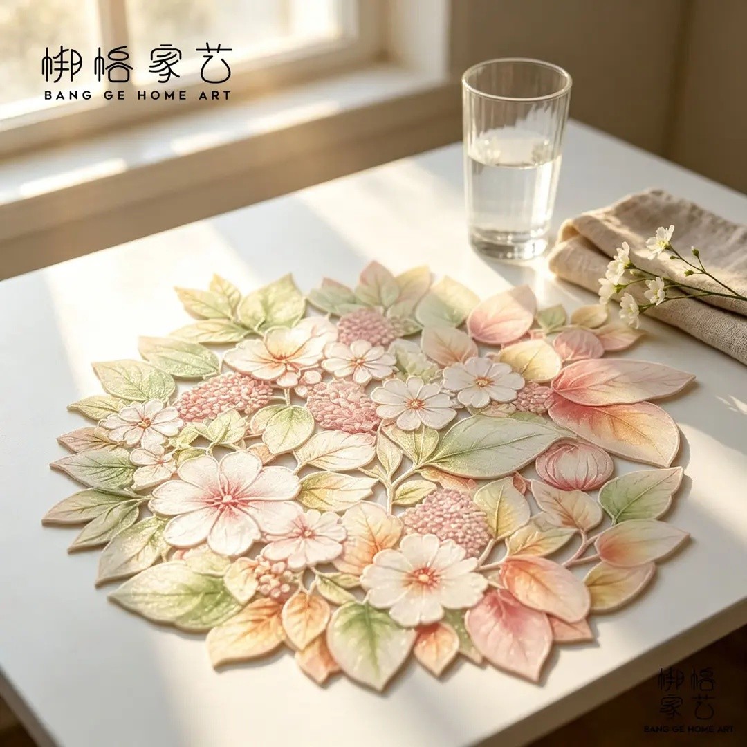 彩色PVC餐垫3D托底隔热垫咖啡餐垫杯垫简约素锦叶繁欧式餐垫ZY