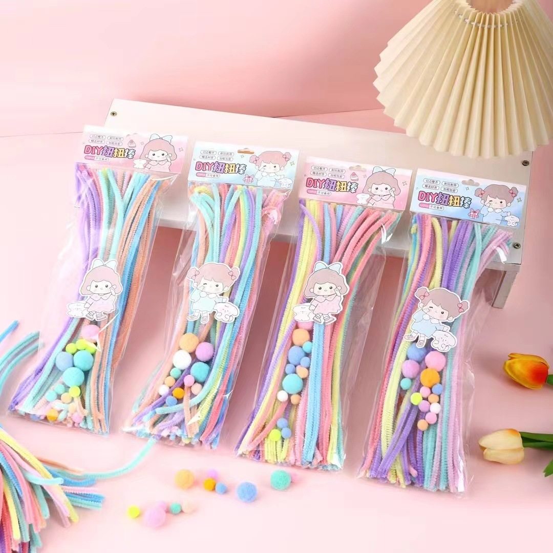 马卡龙混色毛条扭扭棒DIY材料