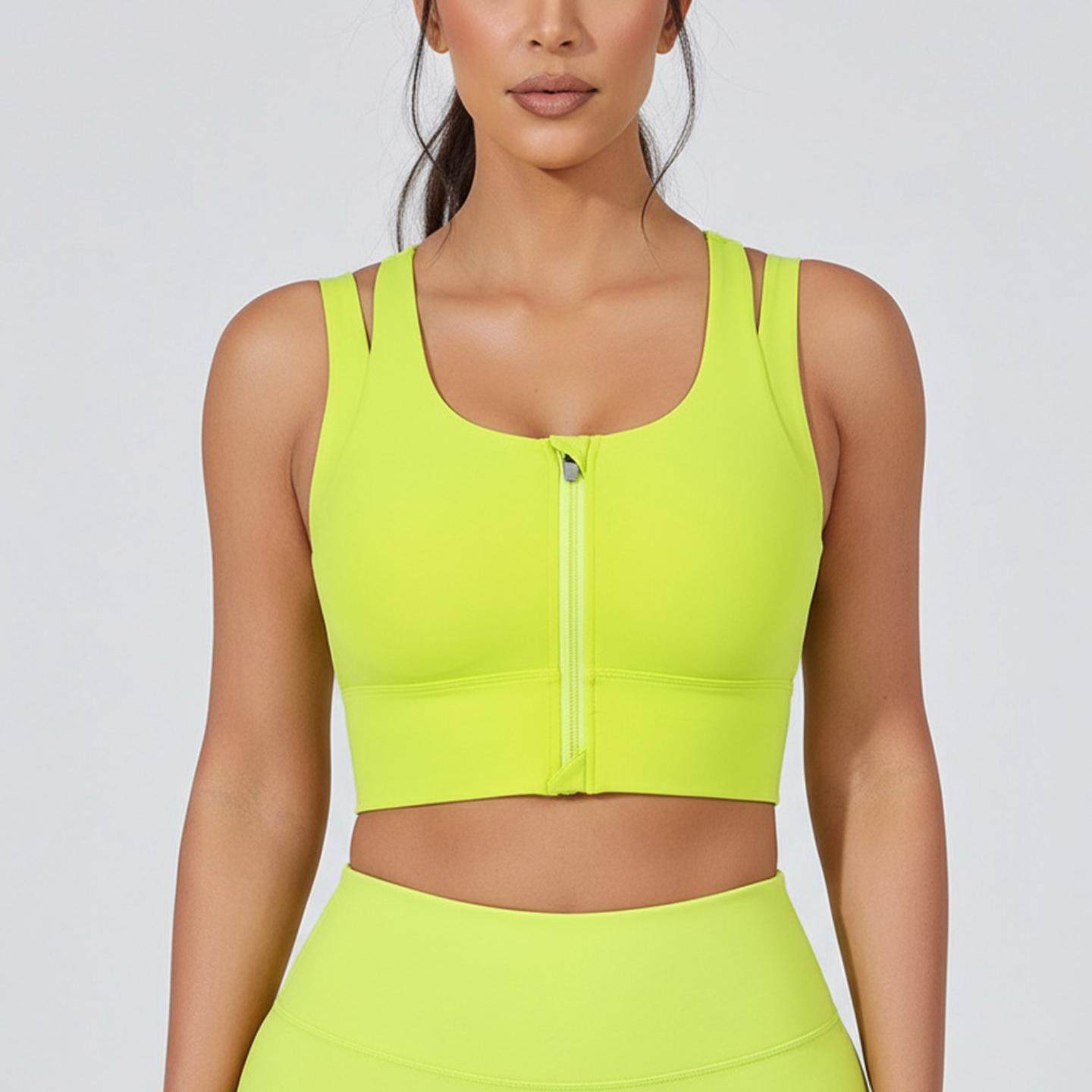 大码前拉链运动内衣女一体式胸垫健身跑步时尚瑜伽文胸美背小背心