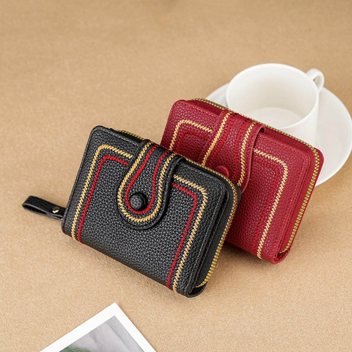 钱包女短款零钱包2026新款潮女士风琴卡包绣花钱包直销