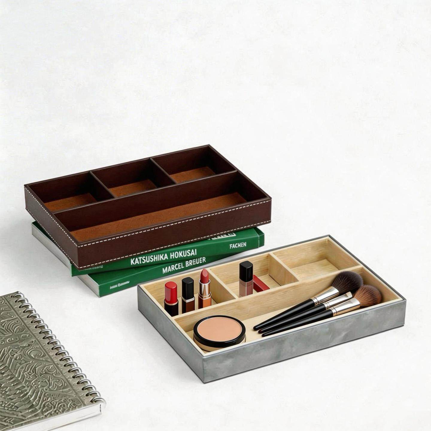 皮革钥匙桌面收纳盒杂物分隔收纳盘零钱整理盒多功能储物盒珠宝盒