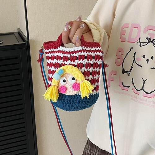 韩系多巴胺编织斜挎女包