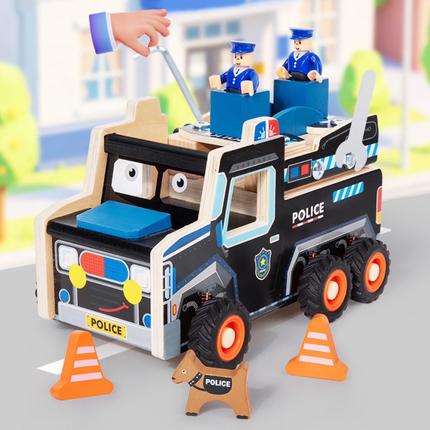 儿童警车木制拼装益智玩具