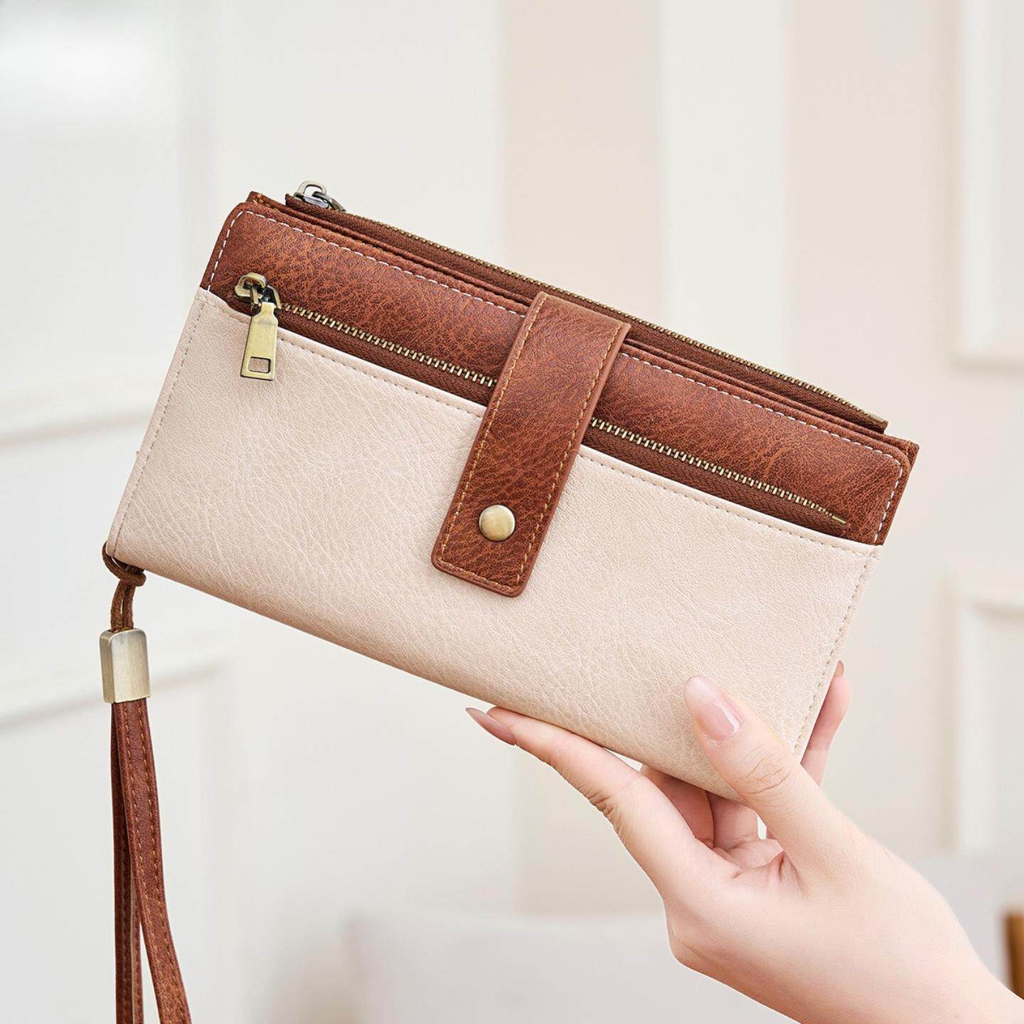 新款防磁女士钱包多卡位三折长款钱夹复古时尚手拿包