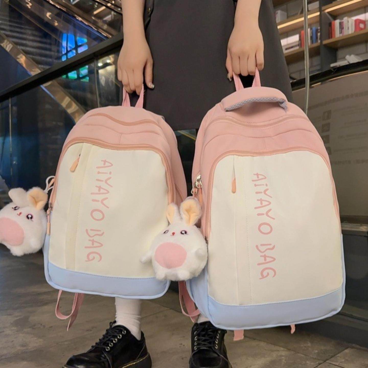 小清新撞色双肩包百搭大学生小书包女通勤妈咪包可爱旅行背包