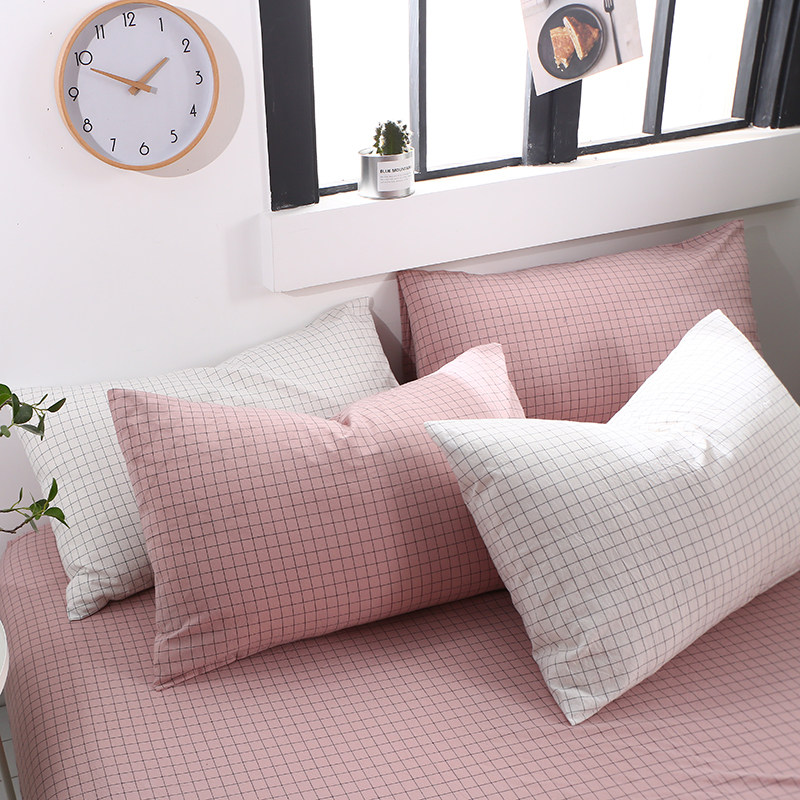 纯棉枕套一对装 简约枕头套全棉水洗棉 格子纯色条纹单人成人信封