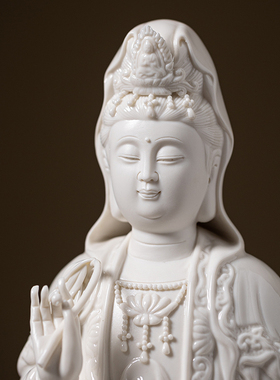 陶瓷大号坐莲观音佛像供奉家用摆件灯圈德化白瓷南海观世音菩萨像