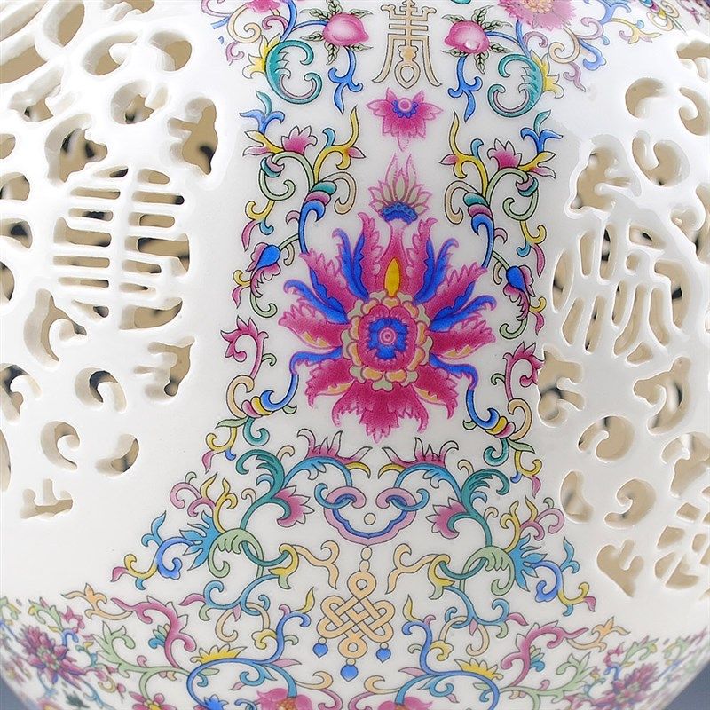 景德镇陶瓷花瓶摆件客厅插花粉彩镂空瓷器现代中式家居酒柜装饰品,家居饰品,花瓶,淘宝优惠券,粉丝福利购,淘宝优惠卷