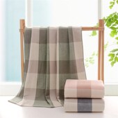 日式 格子纯棉纱布浴巾柔软吸水双面加厚家用成人浴巾男女士大毛巾