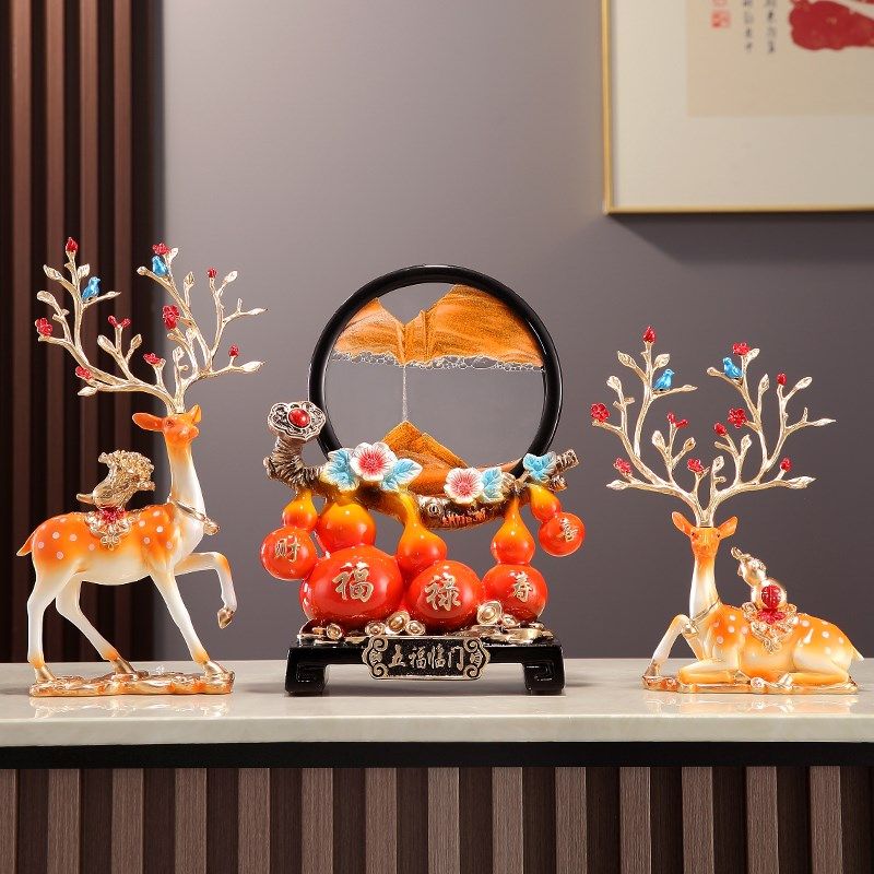 客厅玄关电视柜酒柜装饰招财鹿五福临门摆件中式葫芦流沙乔迁礼品,家居饰品,装饰摆件,淘宝优惠券,粉丝福利购,淘宝优惠卷