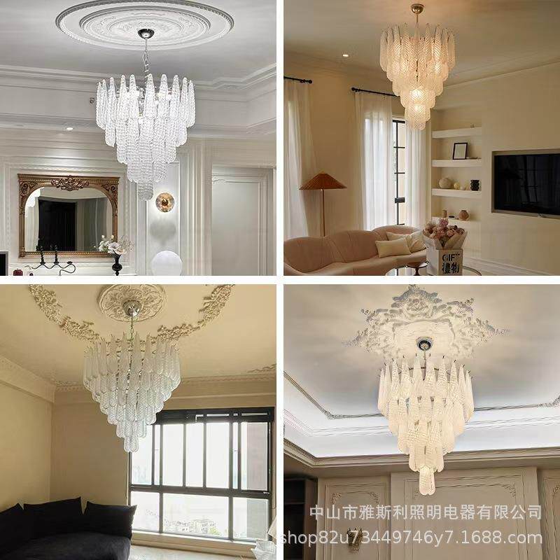法式墅复美式楼梯轻奢水晶玻璃吊灯别复古瀑布客241厅餐厅式卧室