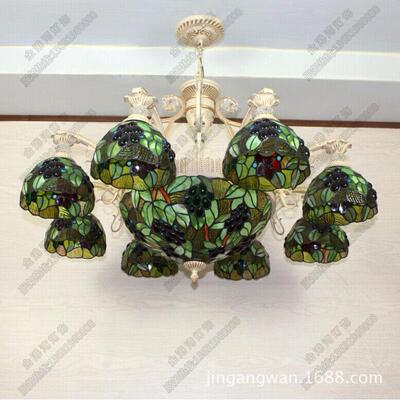 现代简约客灯卧灯欧式室39142厅蒂凡尼彩色萄玻璃装饰吊灯多头葡