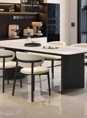 复古实木岩板桌椅约式极餐简岩板XMB休闲简长方形中古风轻意奢餐