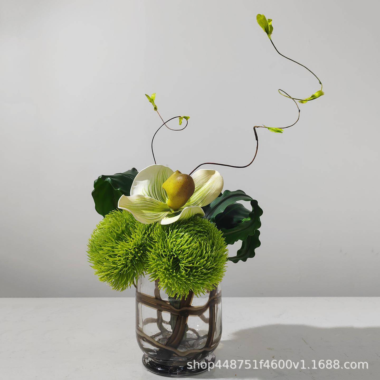 桌现代1525真花样板房餐桌店装饰玻璃花瓶绿植插花面茶酒几摆仿设