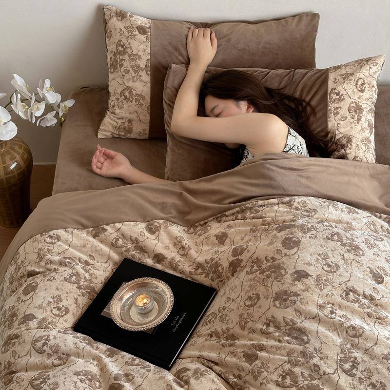 秋保暖床上四件冬套婴儿绒兰绒珊绒简约PZ1359被套提法花被罩被瑚